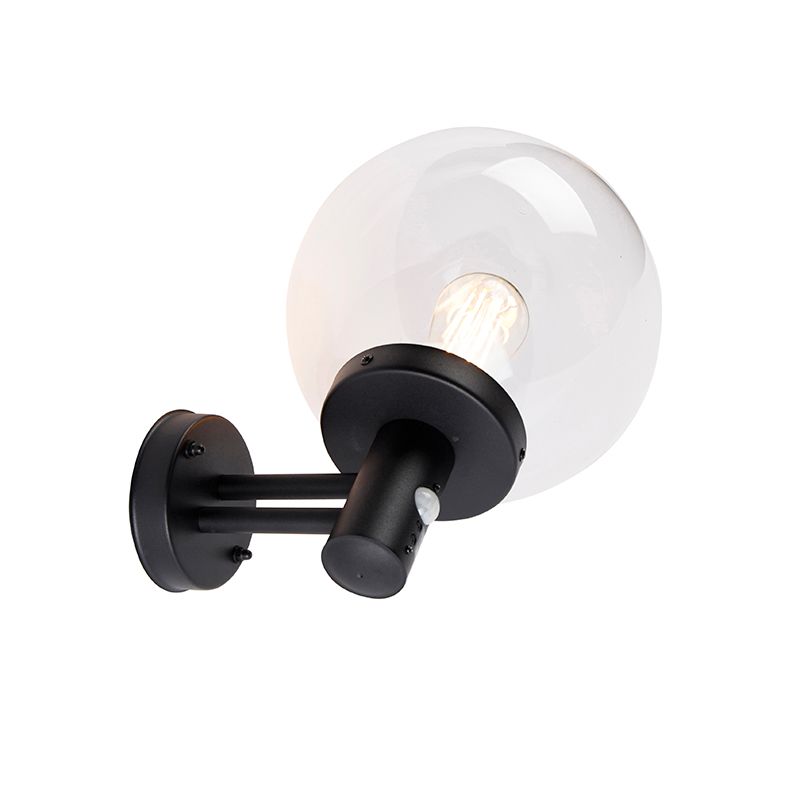 Buiten wandlamp zwart met helder glas incl. bewegingsmelder - Sfera