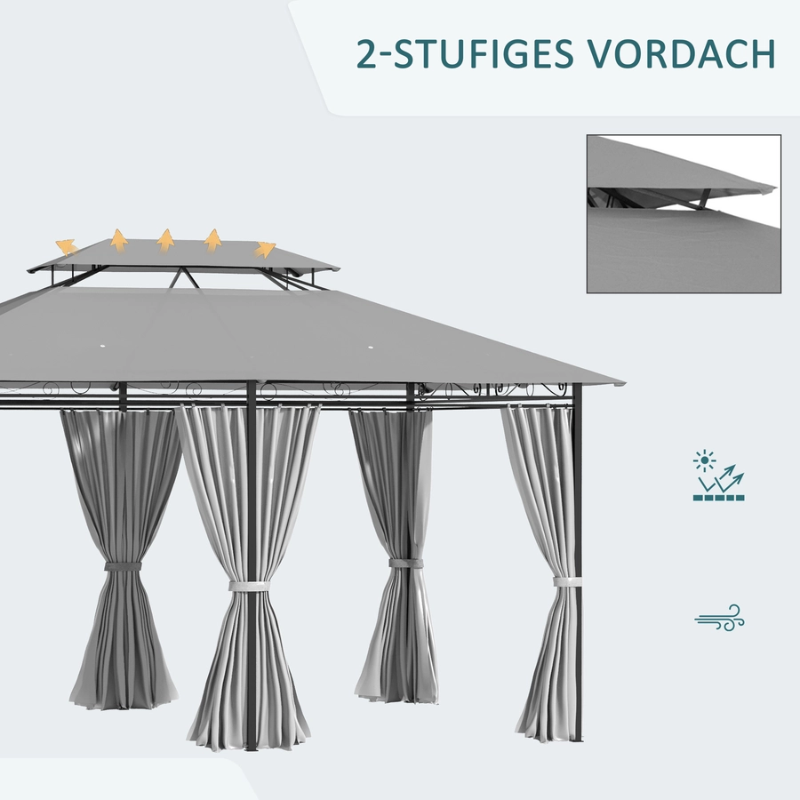 Outsunny Gartenpavillon mit Seitenwände dunkelgrau