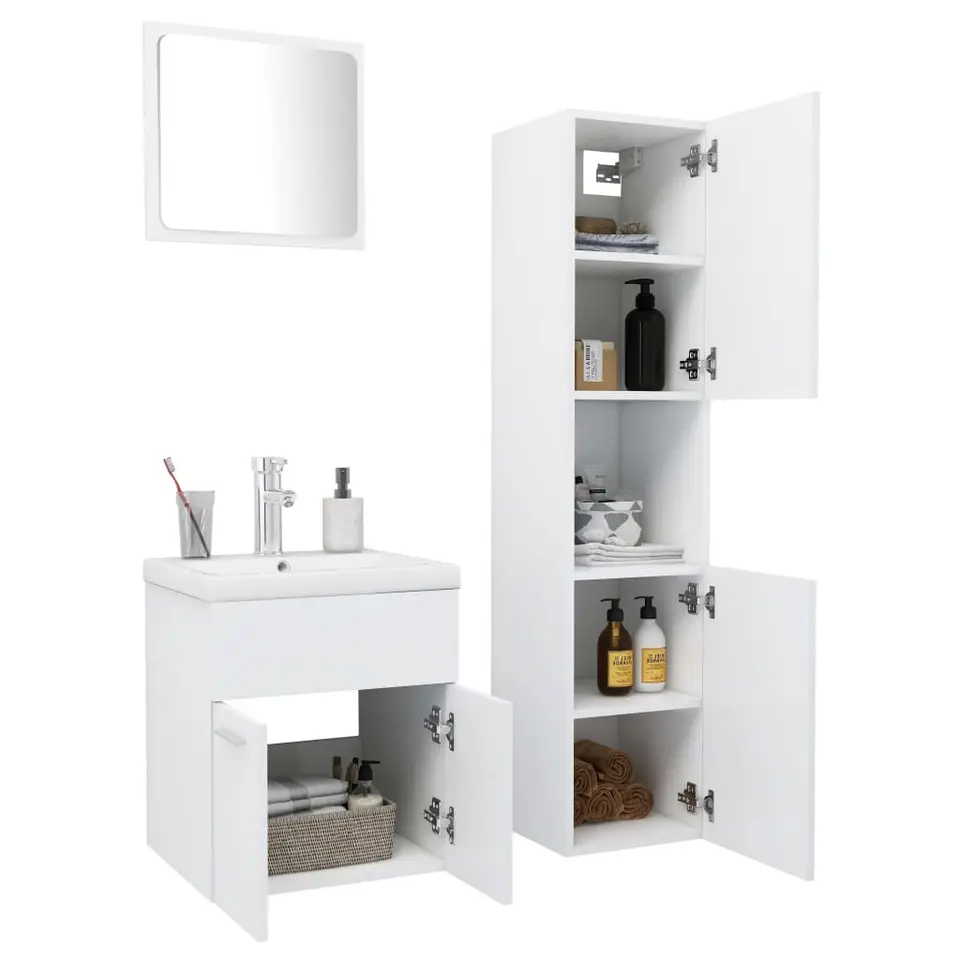 vidaXL - Badkamermeubelset - Wit - Bewerkt hout - 41 x 38.5 x 46 cm