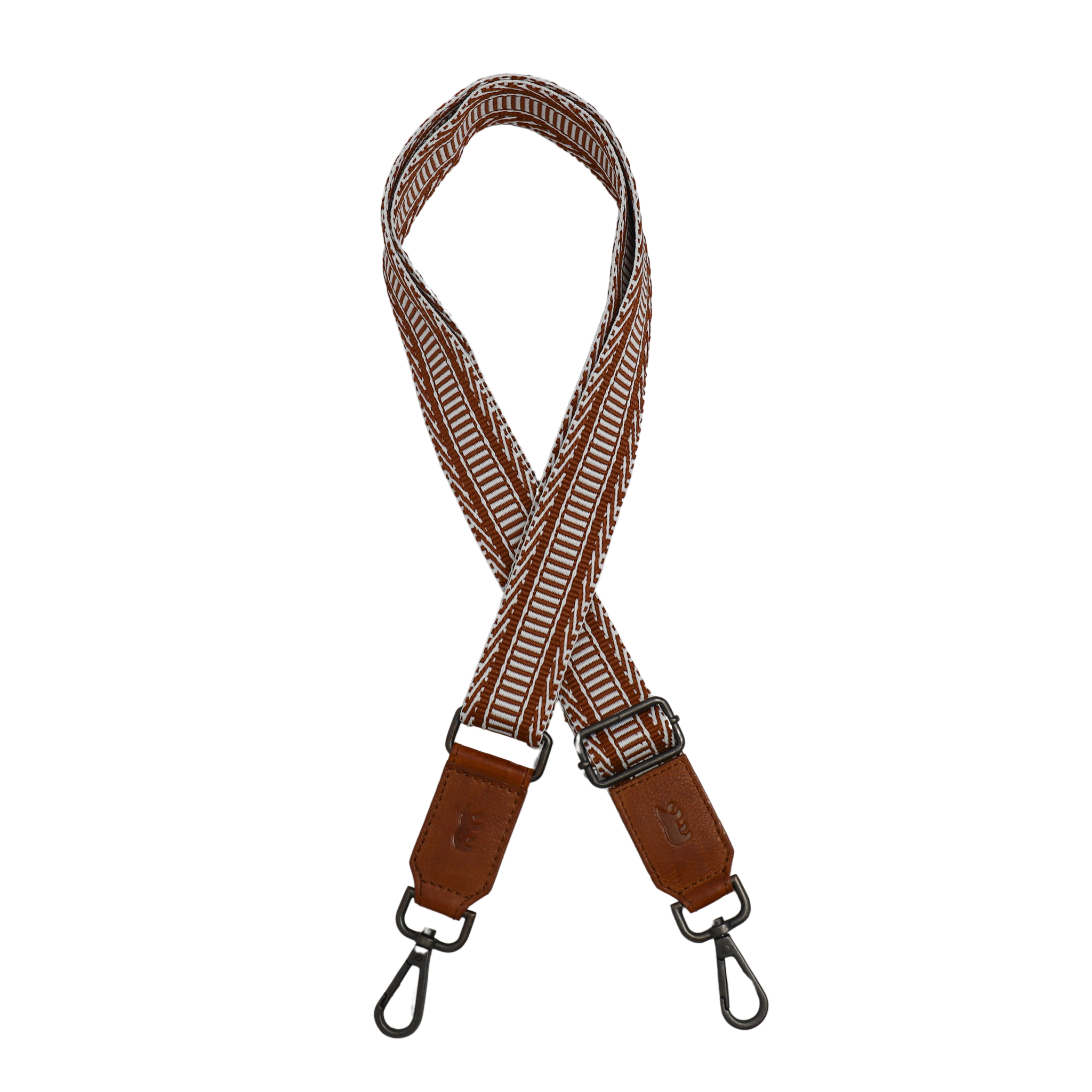 Bag strap 'Pattern' cognac/wit