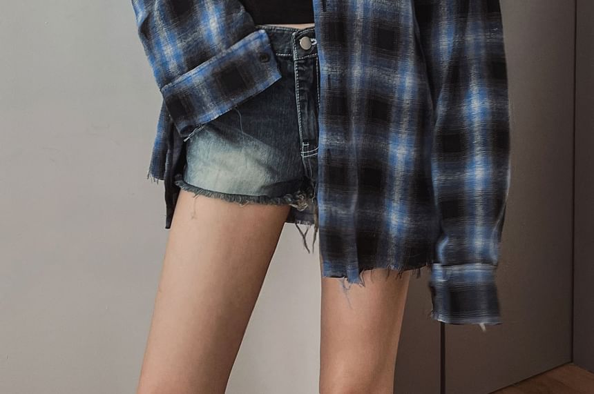 SeoulPop - Unisex geruit overhemd met lange mouwen en losse pasvorm