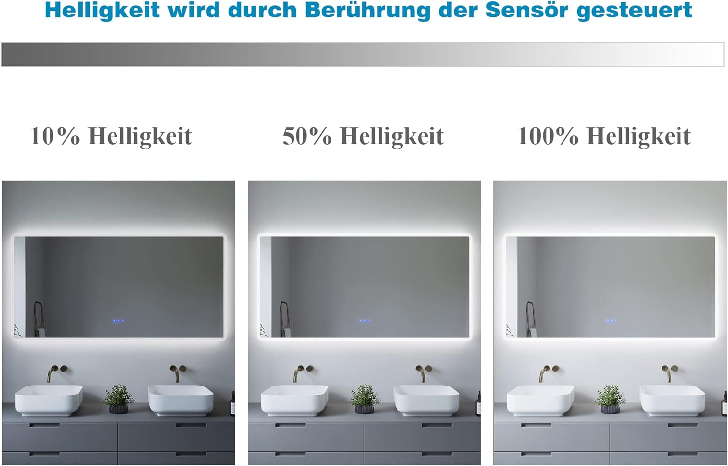 Spiegel Groß Bad mit Beleuchtung Dekorative Wandspiegel mit Rahmen Modern Silber Led Badspiegel Beleuchtet mit Licht Badezimmerspiegel 140x70 cm 3 Lichtfarben Bad Spiegel Beschlagfrei