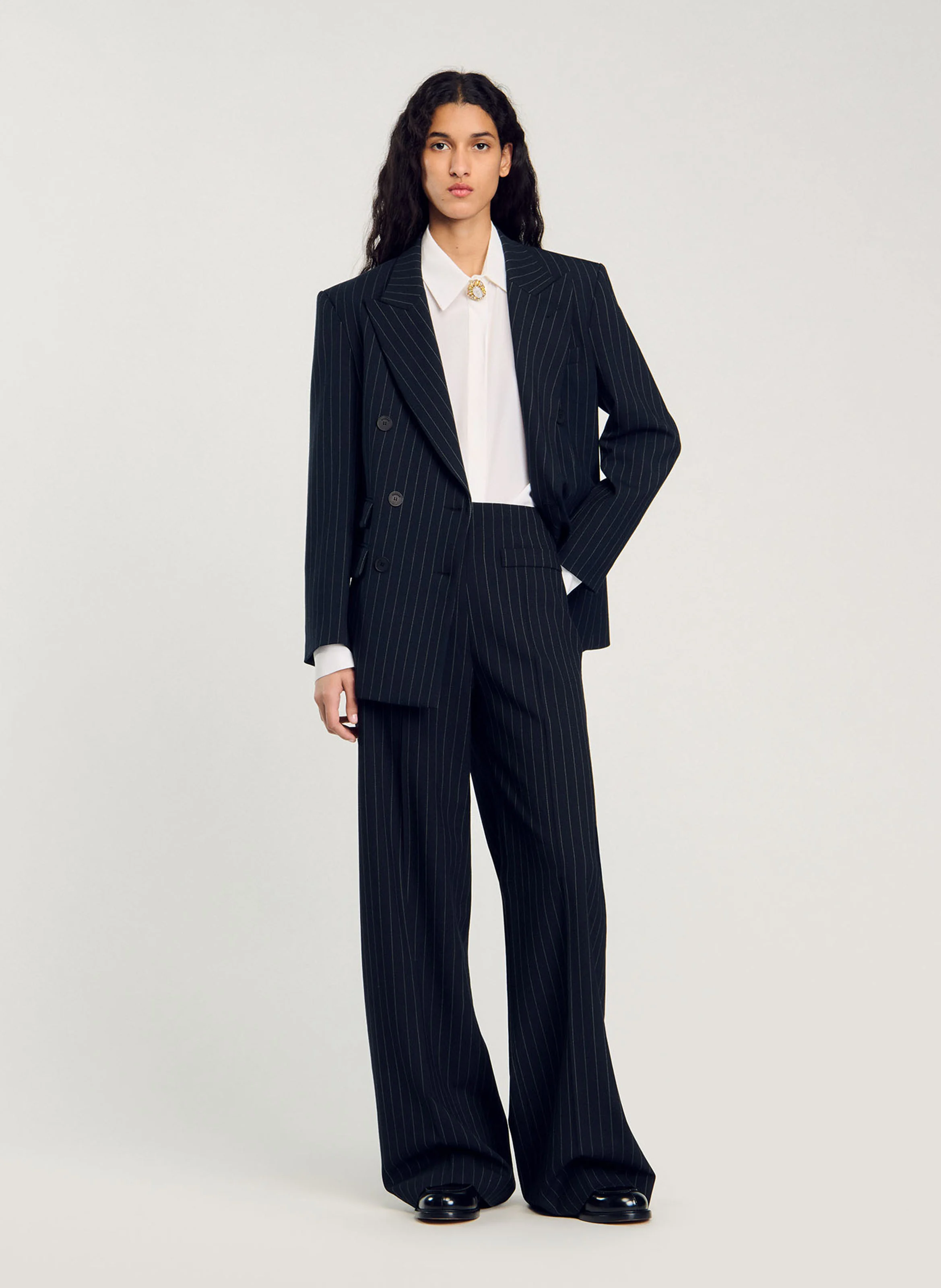 Pantalon droit rayé | Noir