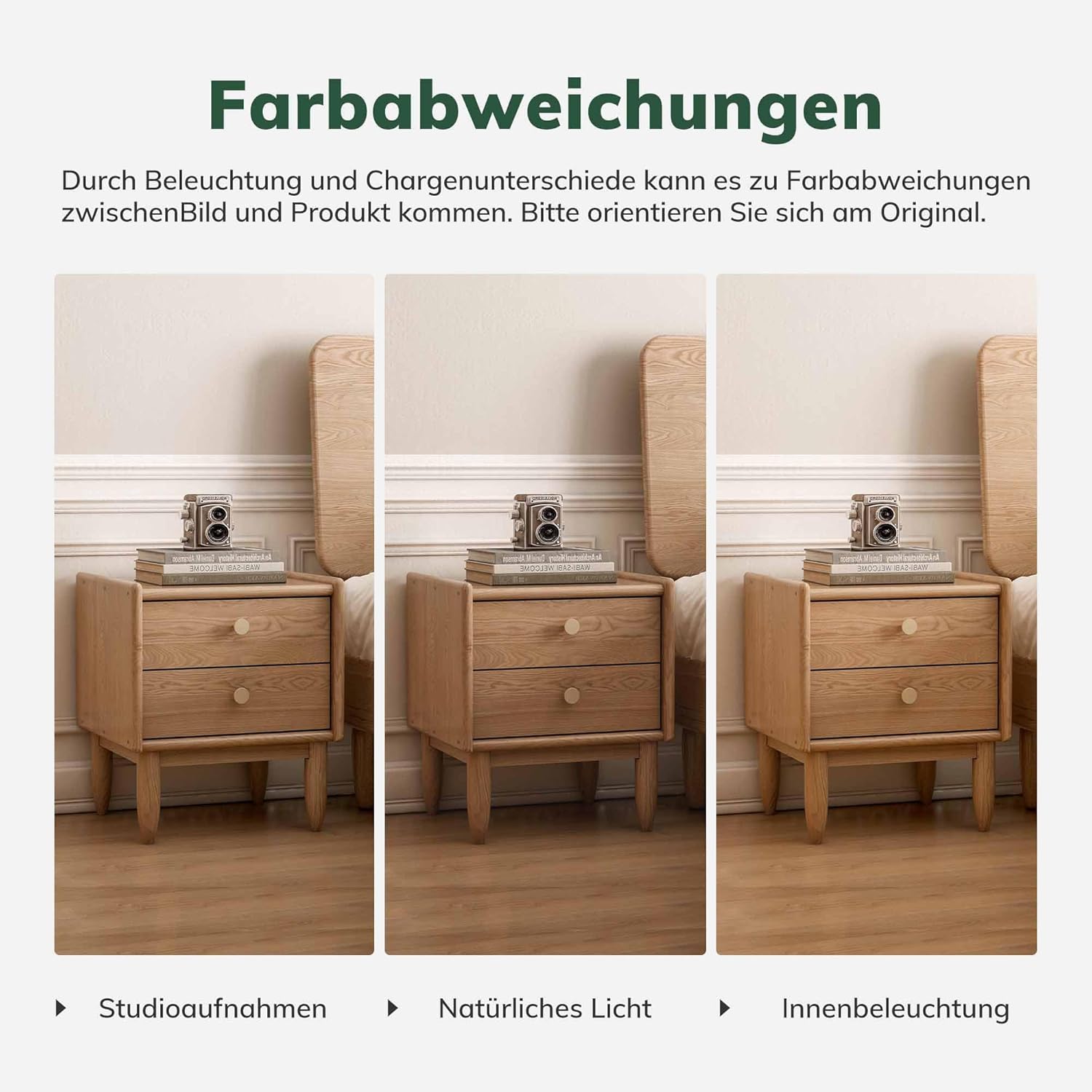 YESWOOD Massivholz Nachttisch mit 2 Schubladen, Nachtschrank aus Eschenholz, Vintage nachttisch, klassisches Design, für Schlafzimmer, bietet Stauraum, 40 x 36 x 46 cm, Naturholzfarbe