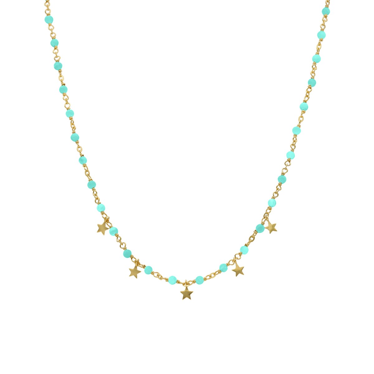 Collier Argent Doré Pampilles étoiles Et Pierres Amazonite
