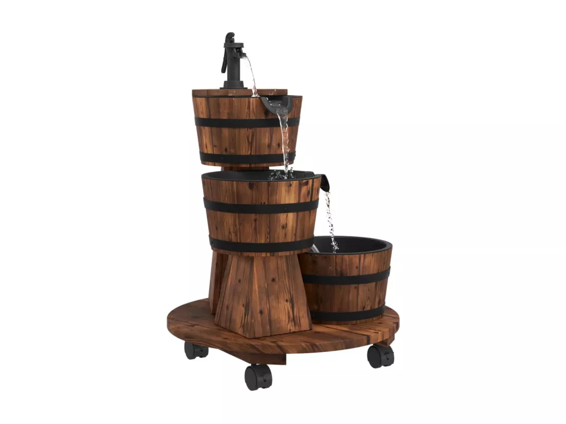 Fontaine à eau sur roues pompe 55x55x80 bois de sapin massif
