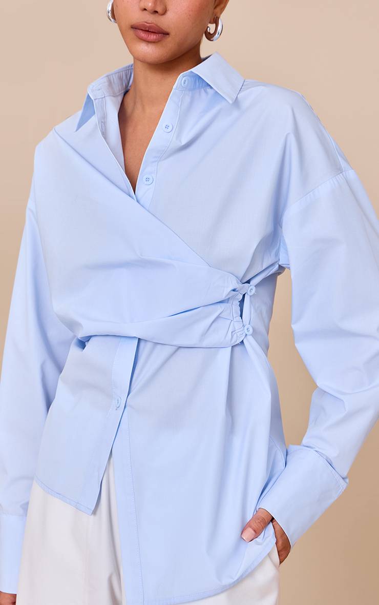 Bleu Clair Chemise Drapée Asymétrique
