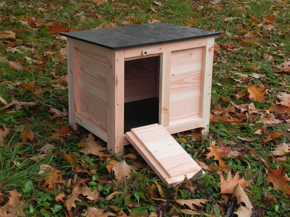 Clapier bas céleste en douglas avec porte 52x44x46,4 cm pour lapin