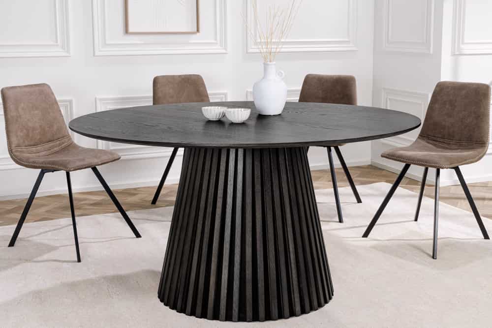Runder Esstisch VALHALLA WOOD 120cm schwarz Eichenholz Säulenfuß