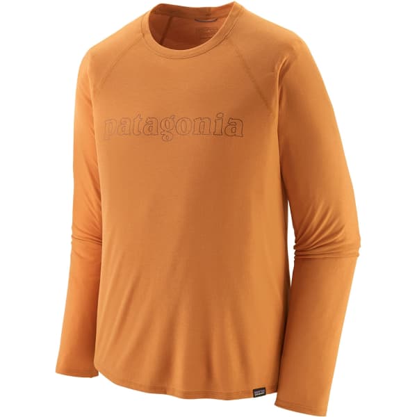 T-shirt randonnée PATAGONIA M'S L/S CAP COOL TRAIL GRAPHIC SHIRT OUTLINE TEXT LOGO: GOLDEN CARAMEL
