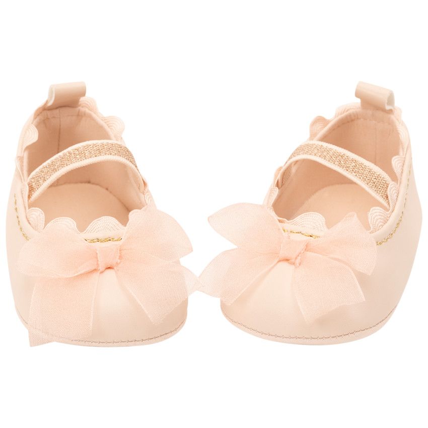 Babies rose clair avec nœuds en tulle pour bébé fille - Rose