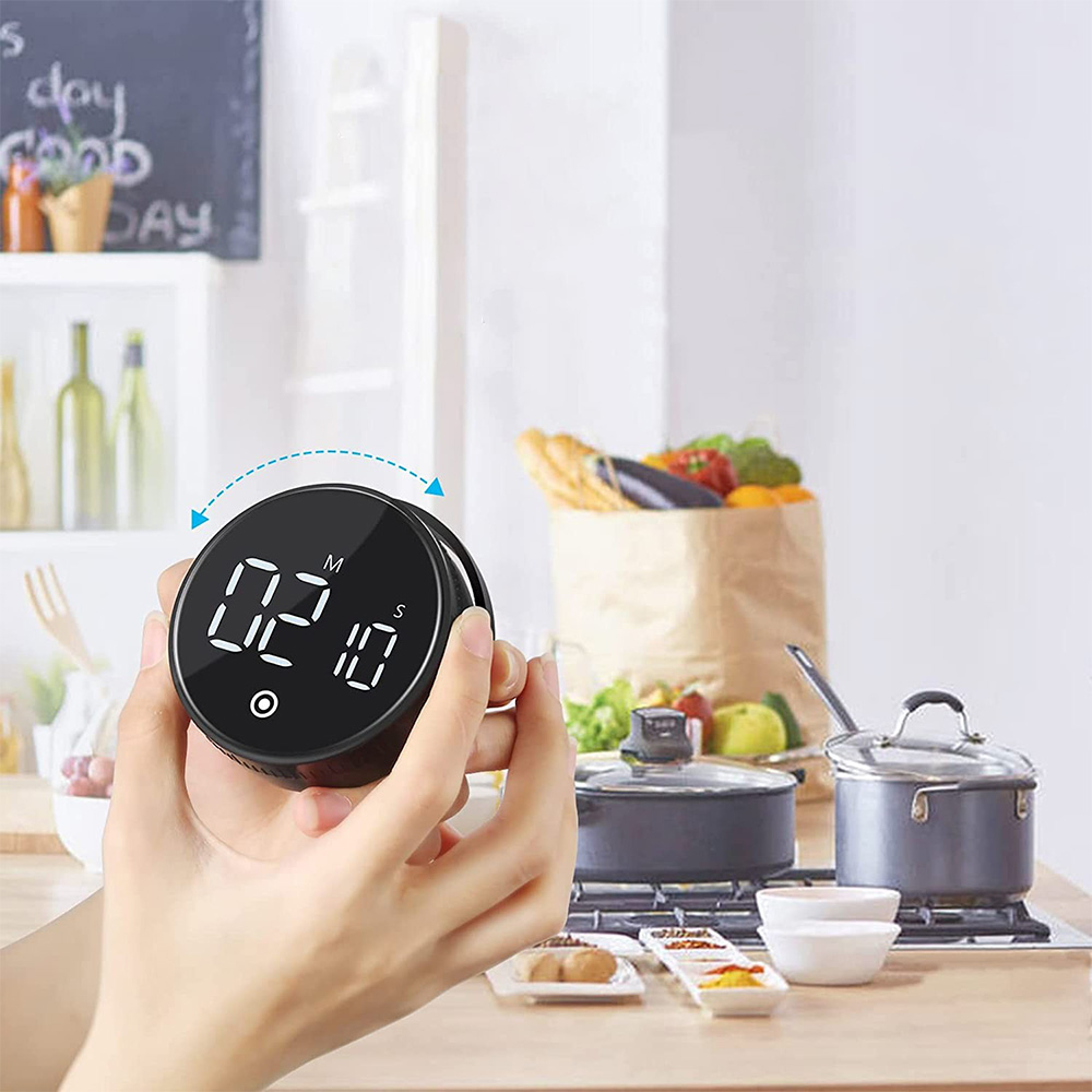 (Ø75mm) Digitaler Smart Timer Countdown Wecker Stoppuhr Time Manager mit LED Display (Batteriebetrieben) - Schwarz