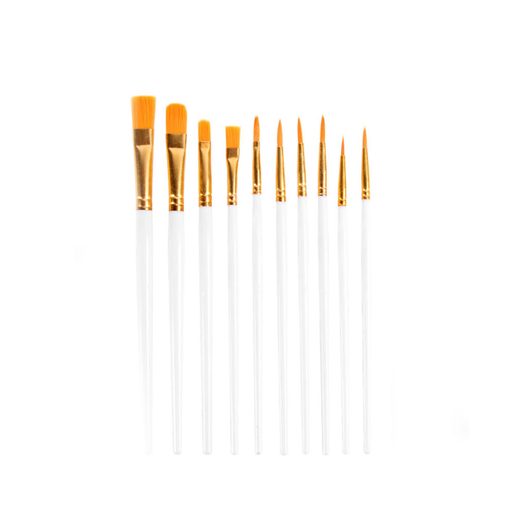 (10-tlg. Set) Künstler Pinsel Öl / Acryl Flachpinsel   Script Liner - Weiss / Bronze