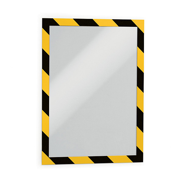 2 cadres d'affichages dos adhésif DURAFRAME SECURITY A4 bicolore jaune/noir, le lot