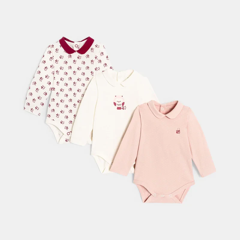 Body imprimé à petit col (lot de 3) rose naissance Rose