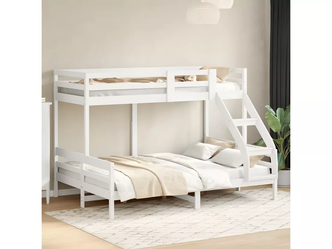 Lit superposé 90x200/140x200 cm blanc bois de pin massif