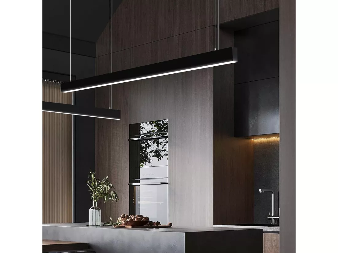 NETTLIFE Suspension LED Diam.107CM 32W 3000K-6500K Table à Intensité Variable Noir avec Lampe Design Linéaire Moderne pour Salle à Manger Bureau
