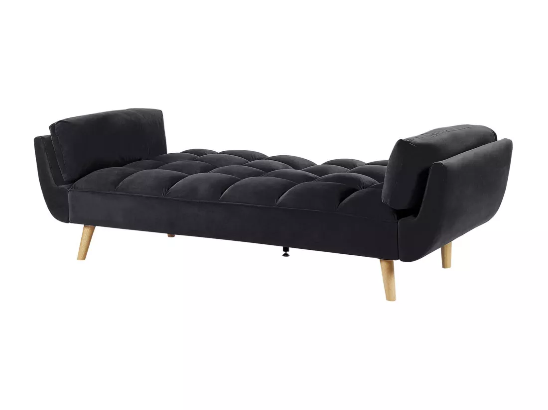 Canapé 3 places convertible en velours noir ASBY