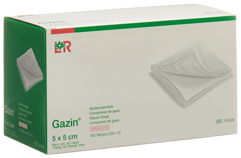 GAZIN Mullkompresse<br>50 × 2 Stück, 5x5cm, 8fach steril