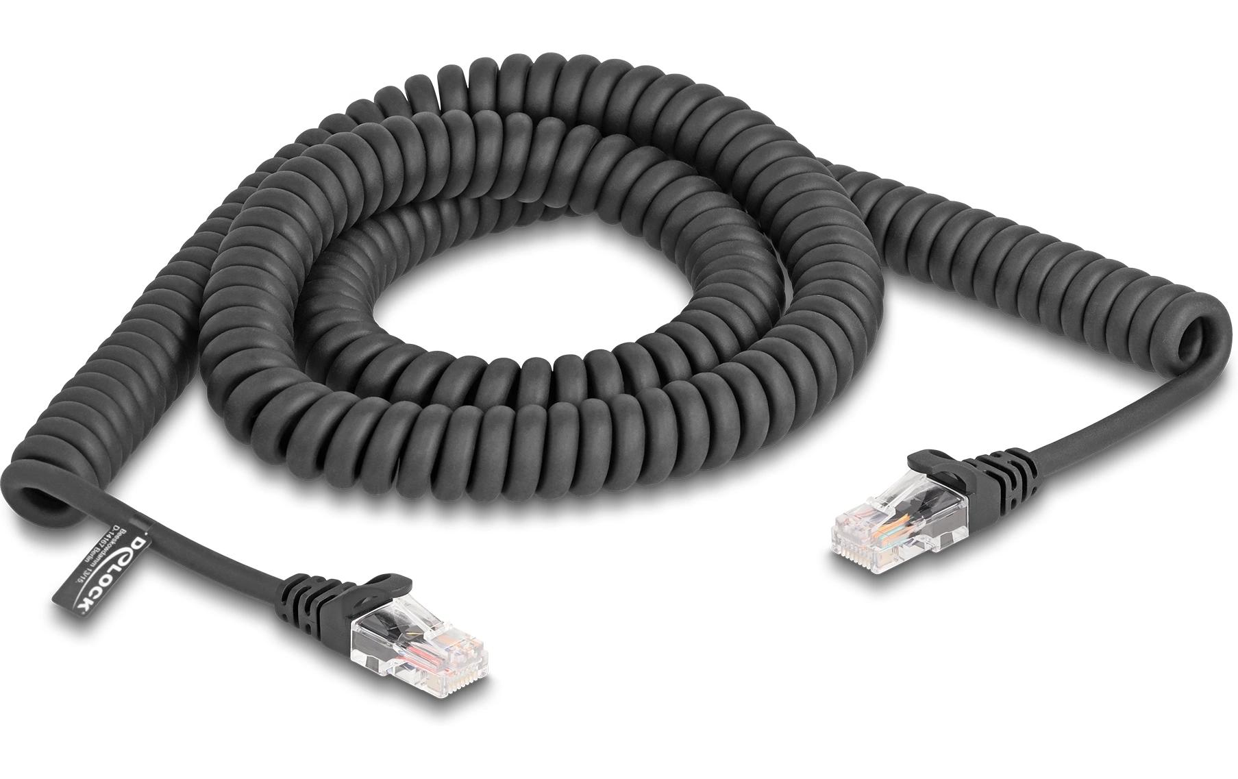 Patchkabel Spiralkabel Cat 5e, UTP, 3 m, SchwarzDelock RJ45 Spiralkabel Stecker zu Stecker Cat.5e 3 m schwarz