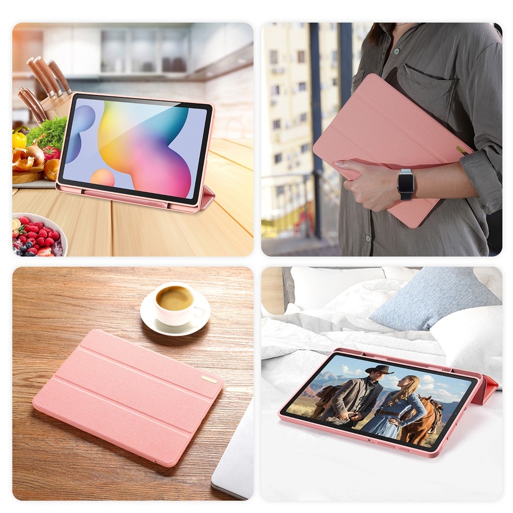 Samsung Galaxy Tab S6 Lite (2024/2022/2020) Tasche Smart Cover Hülle Stoff Design S-Pen Halterung - Rosa