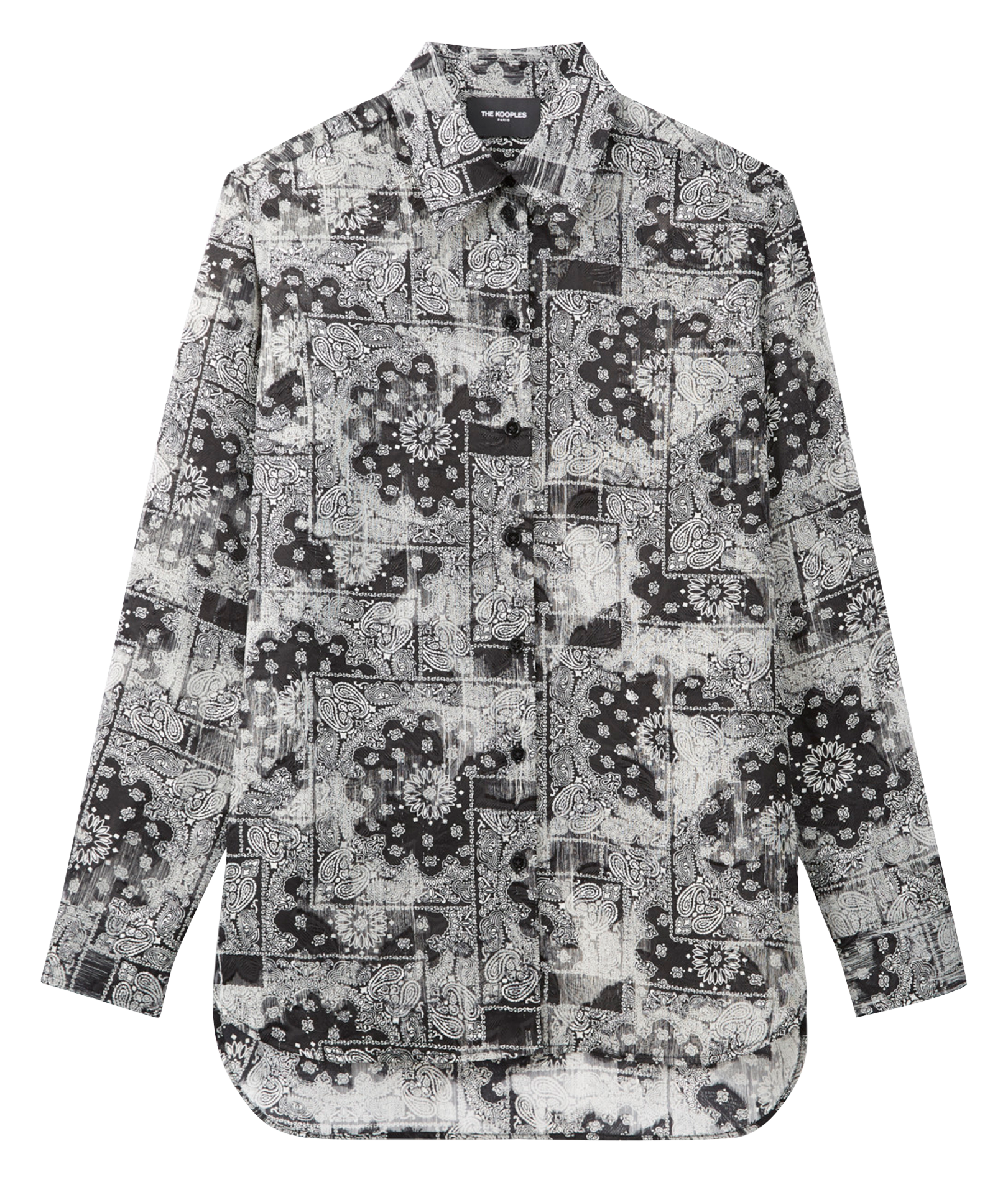 Chemise col classique en voile imprimé | Noir