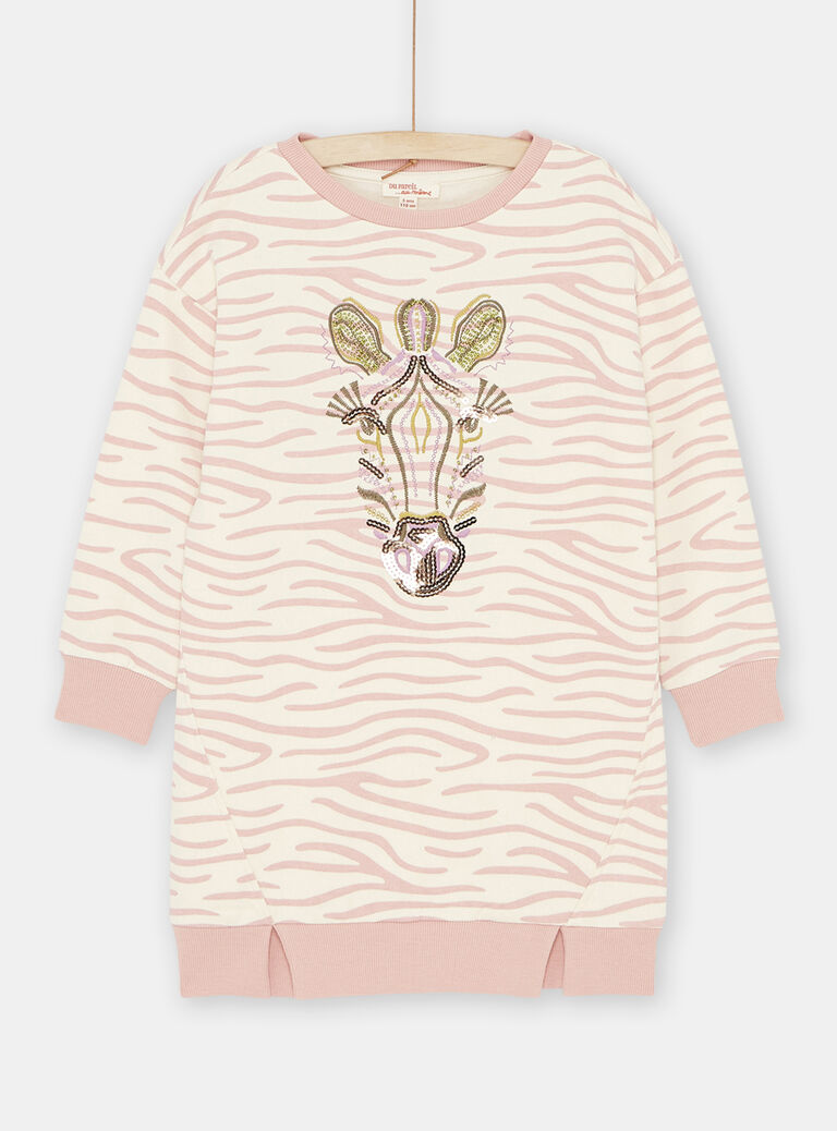 Robe sweat écru et rose fille