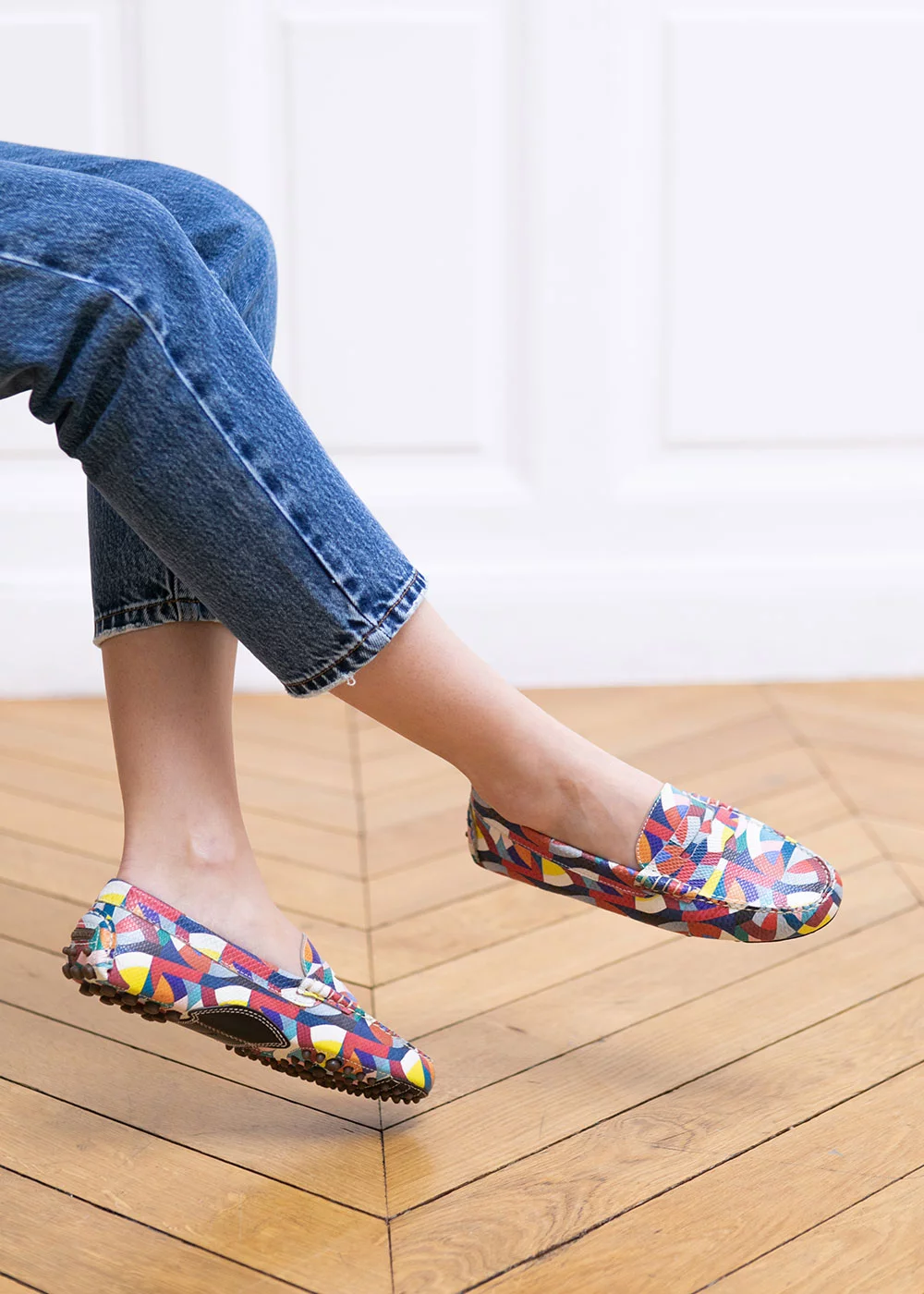 MOCASSIN FANCY DRIVER CUIR GEOMETRIQUE MULTICO
