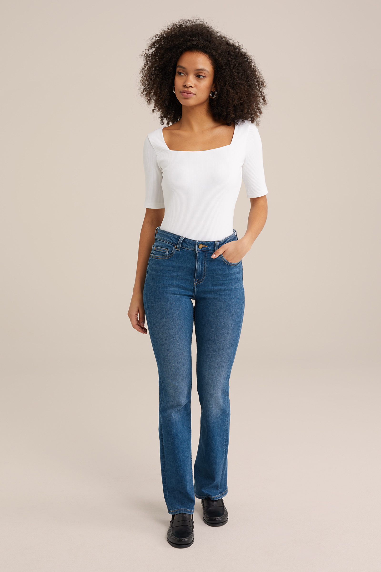 bootcut jeans WE Fashion Donkerblauw