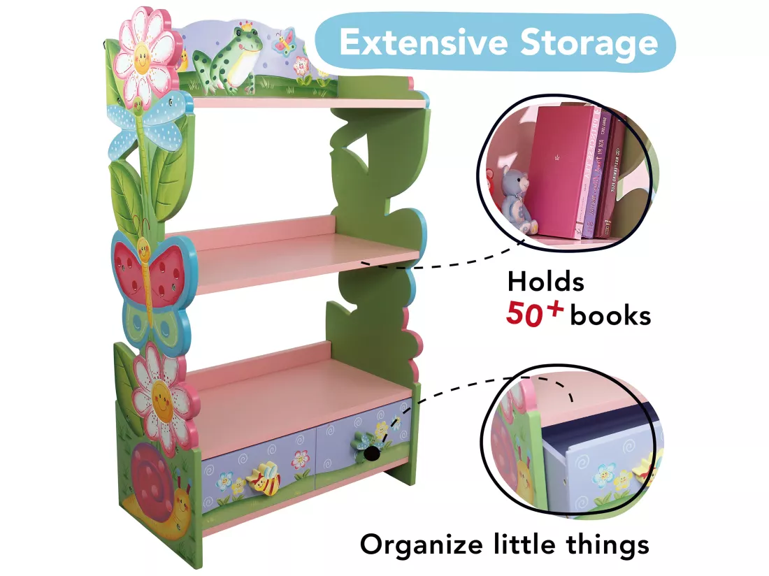 Bibliothèque enfant fille bois étagère de rangement livres jouets