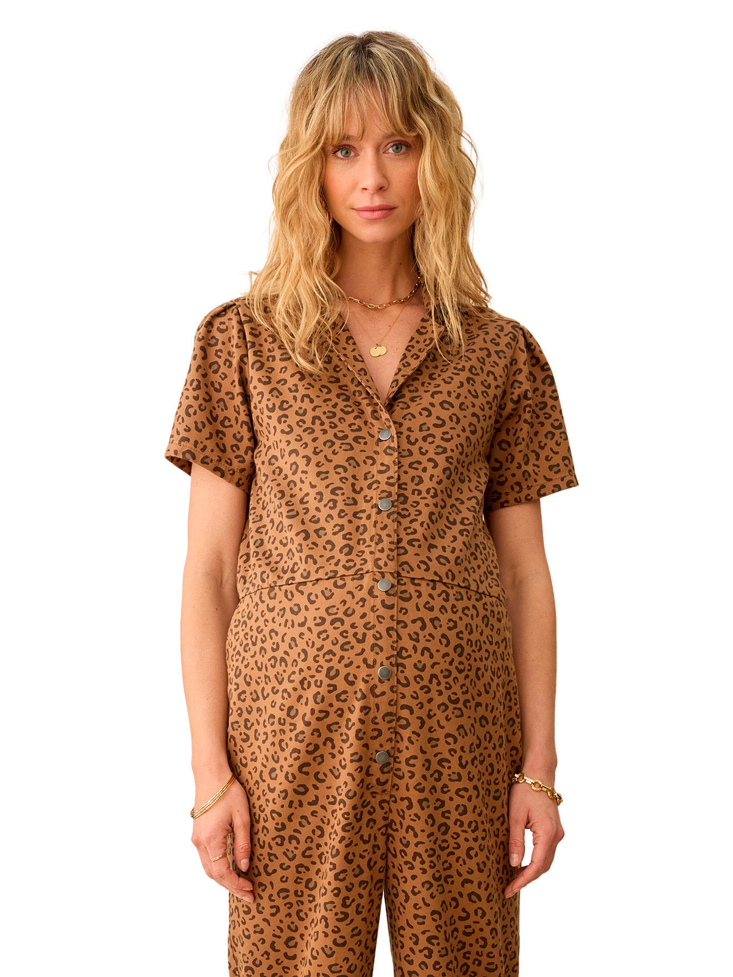 Envie de Fraise Jumpsuit mit Leoprint für Schwangerschaft und Stillzeit beige