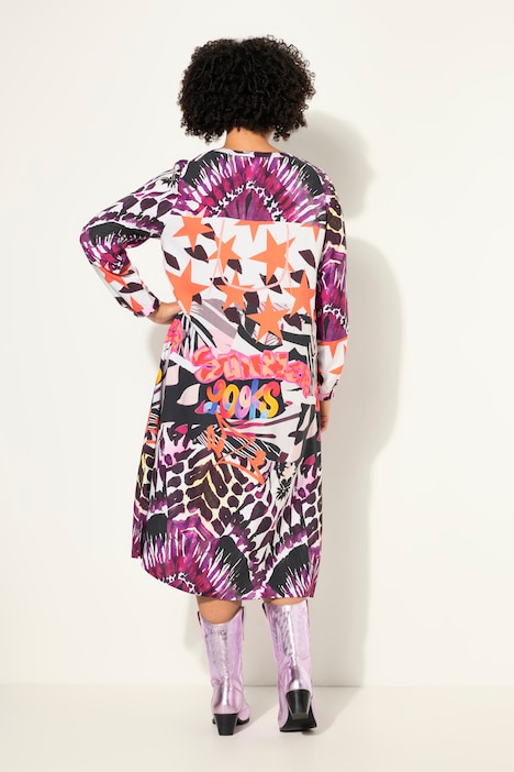Midikleid, Mustermix-Druck, Tunika-Ausschnitt