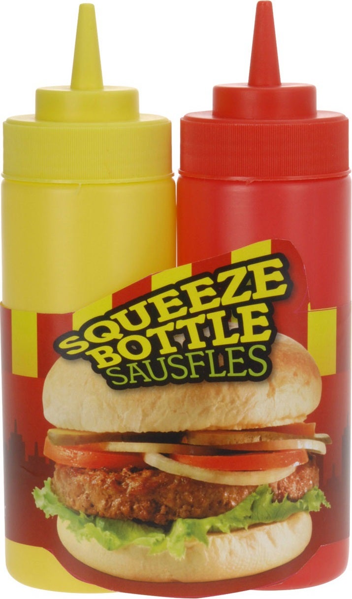 Sausfles rood / geel 400 ml 2-delige set