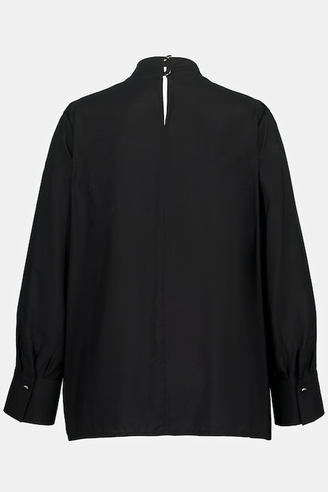 Bluse, Seidenmix, Stehkragen, Ziernaht, Langarm