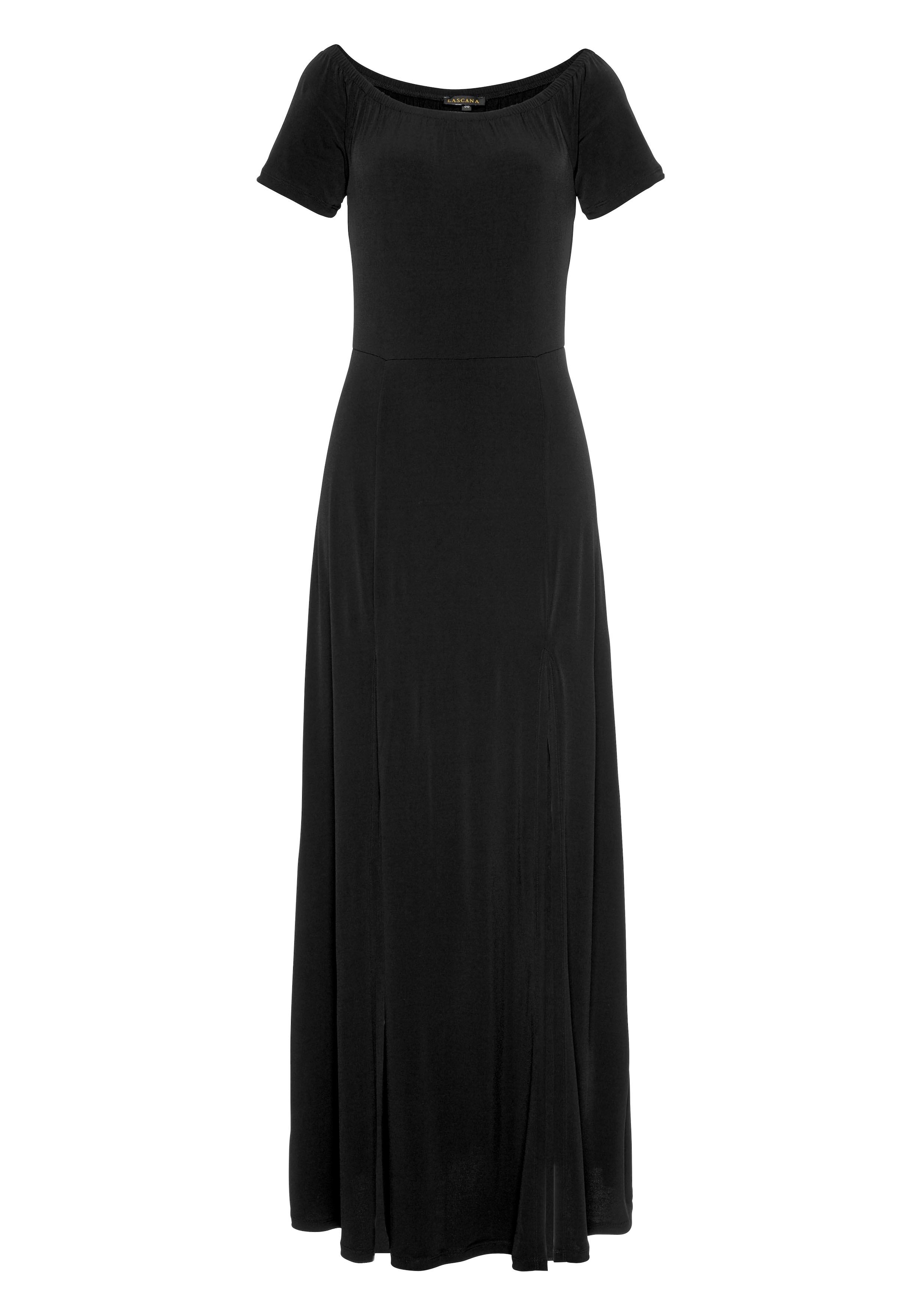 LASCANA Maxikleid mit langen Beinschlitzen und Carmenausschnitt, schulterfrei, Basic
