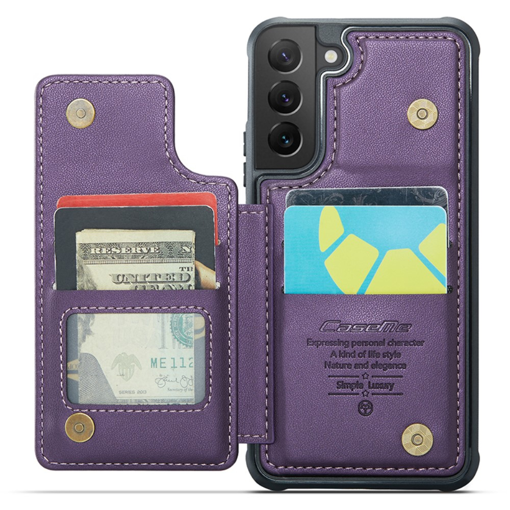 Samsung Galaxy S22 5G Leder Hülle mit Kartenfächern im Litchi Look   Kickstand (RFID Schutz) - Lila