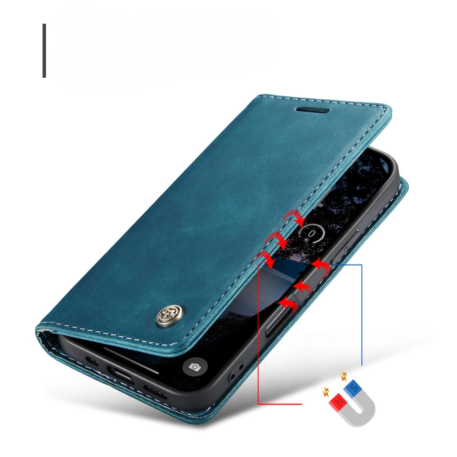 iPhone 17 Pro Leder Tasche Flip Wallet Etui mit Kartenfächern - Blaugrün
