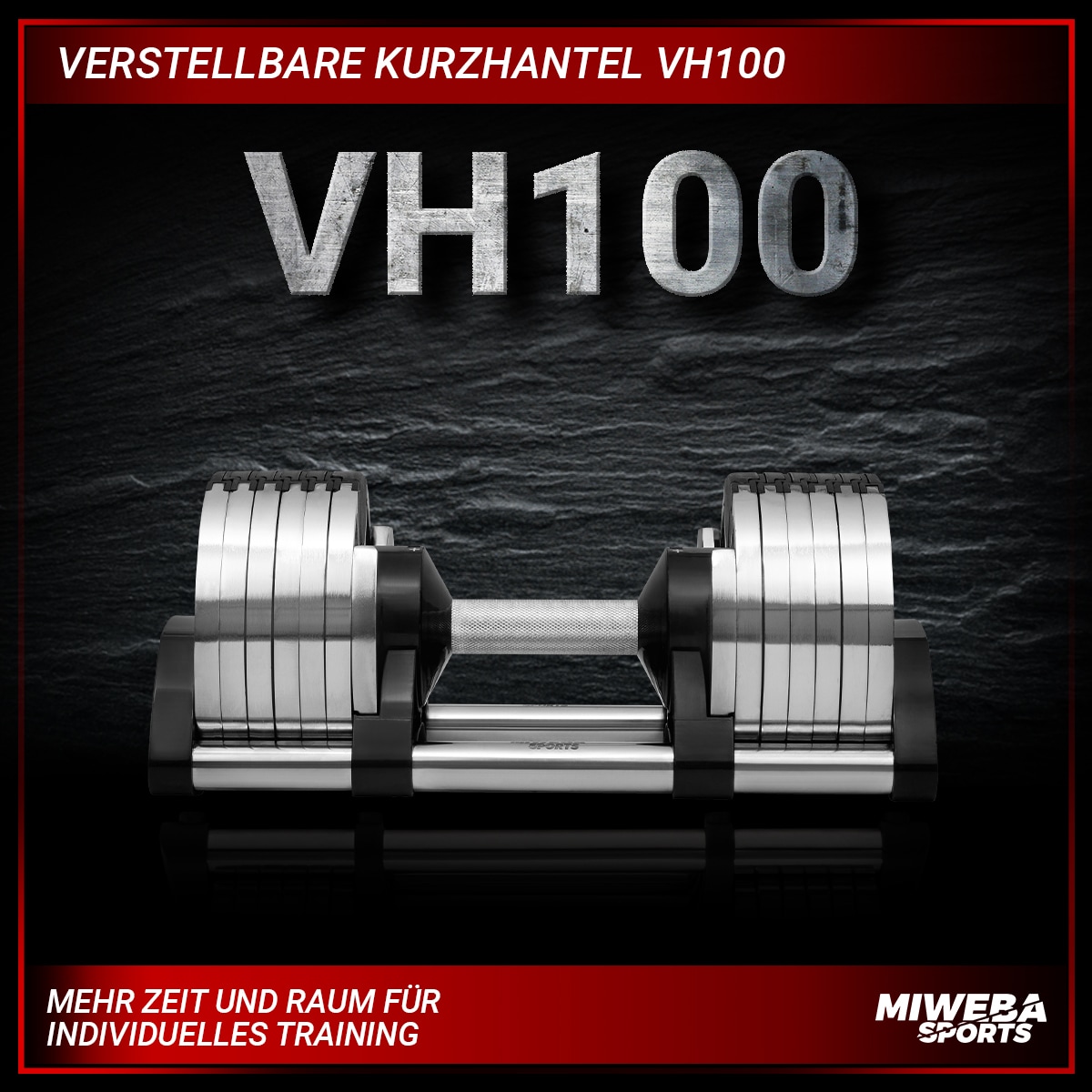 Miweba Sports verstellbare Kurzhantel VH100, Stahl, 4-24 kg, funktionales Verschluss-System, Gestell