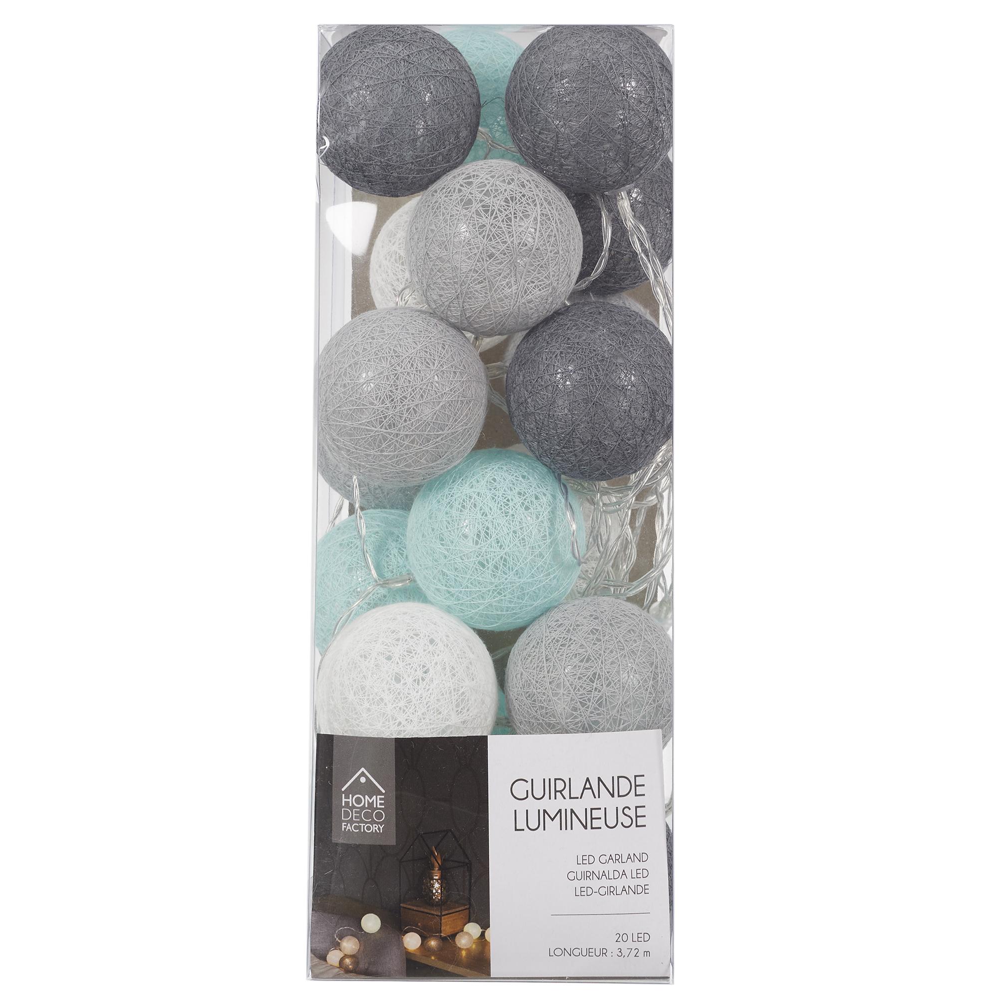 GUIRLANDE BOULE BLEU GRIS 20 LED D.6CM