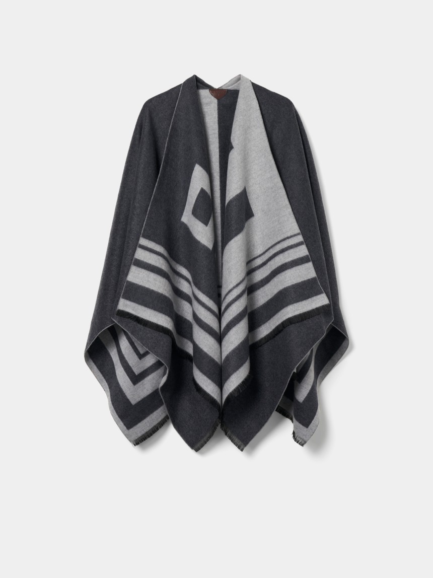 Poncho em jacquard com mistura de lã