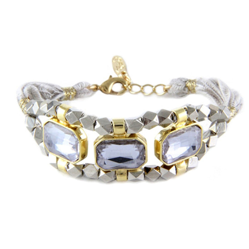 Ettika - Bracelet Cristal et Coton Rubans Tressés Gris