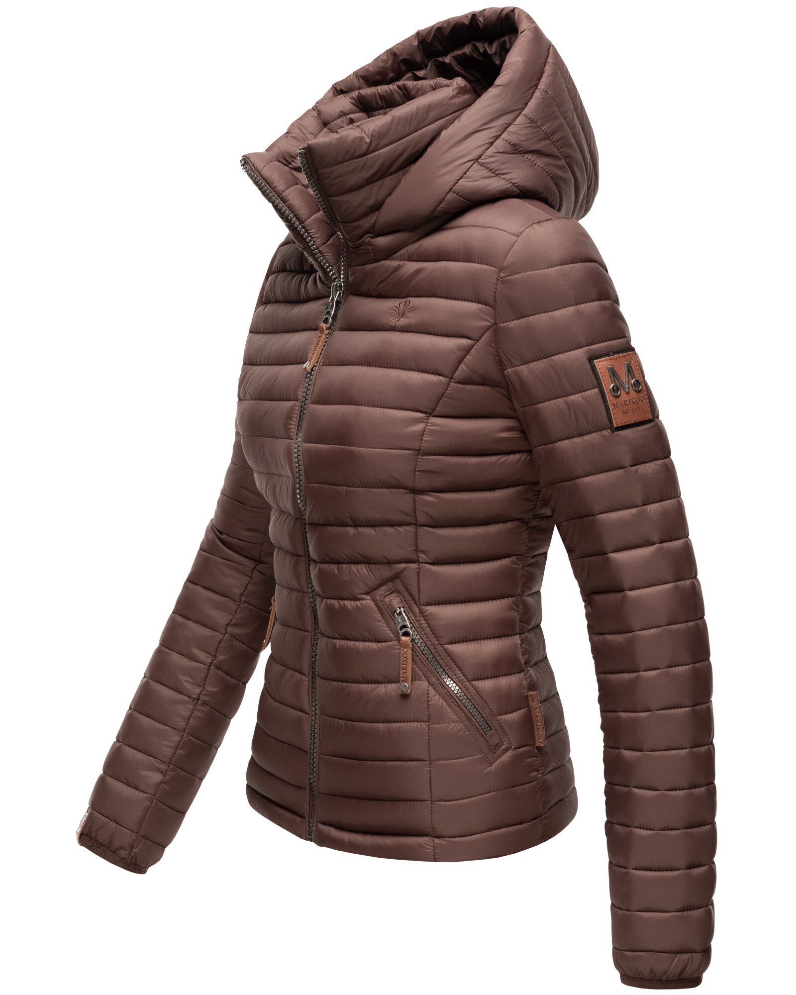 MARIKOO Damen Stylische Steppjacke Übergangsjacke mit abnehmbarer Kapuze Löwenbaby
