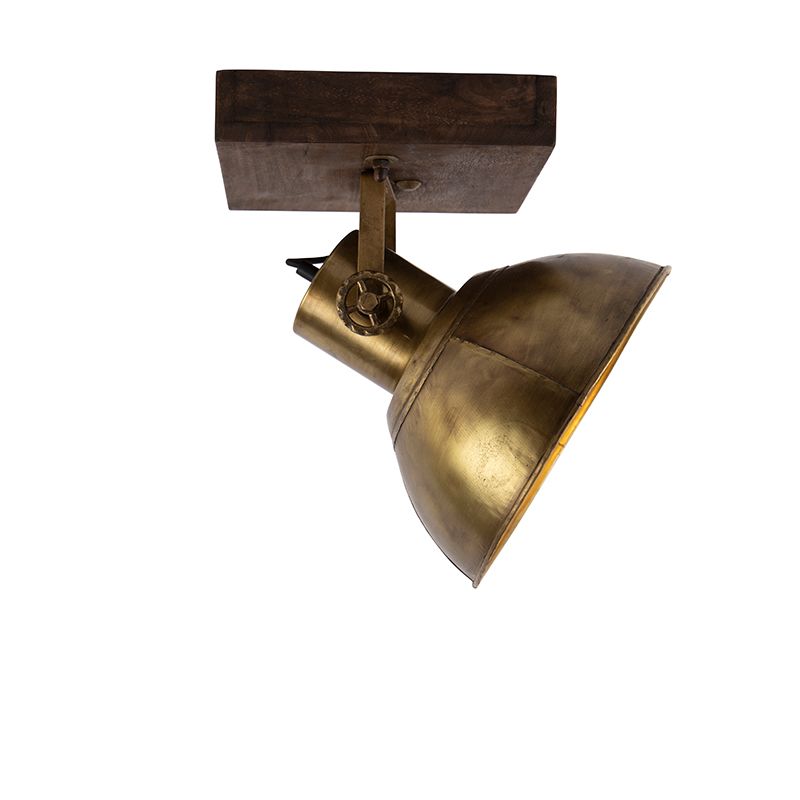 Industriële plafondspot brons met hout 30 cm - Mangoes