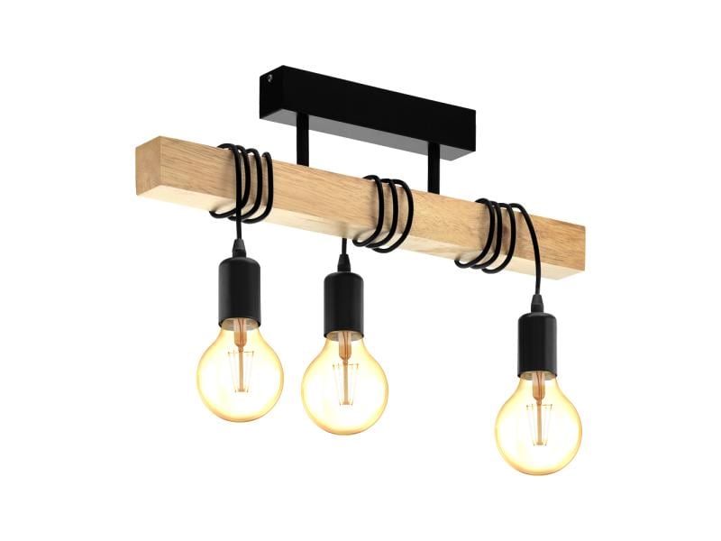 EGLO Leuchten Deckenleuchte TOWNSHEND 3x E27 Schwarz Leuchte mit Holzbalken