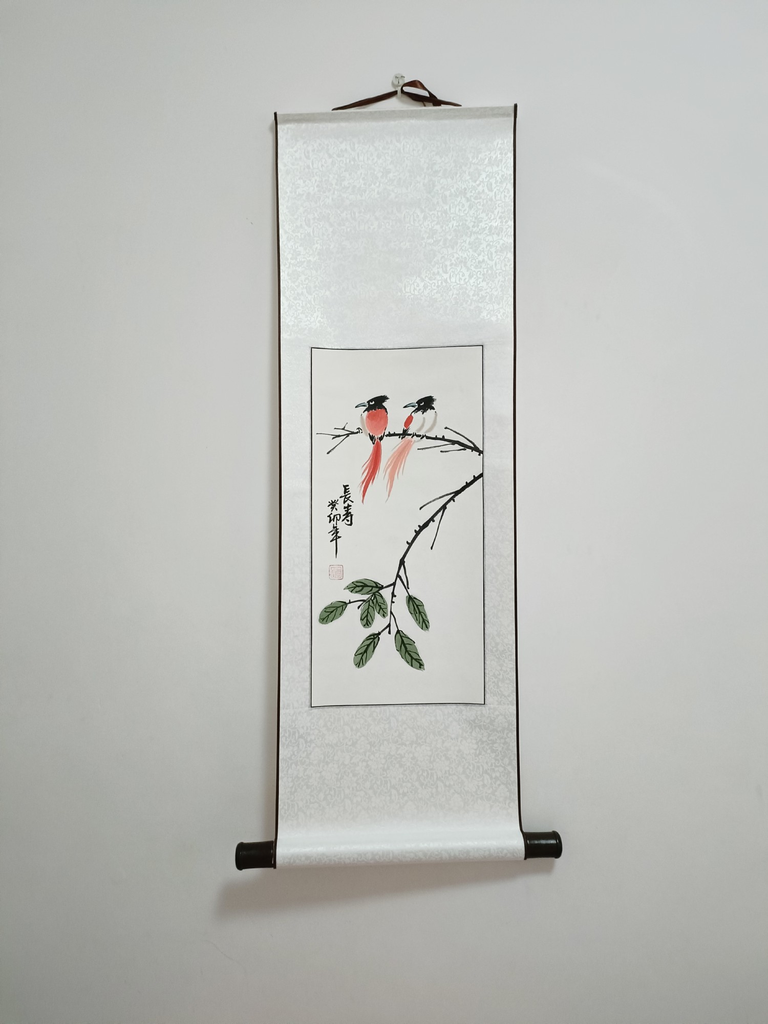 Rollbild 'Kakadu', handgemalt, H 90 cm, B 30 cm von fischer's lagerhaus