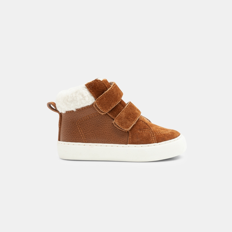 Basket montante fourrée à scratchs beige bébé garçon