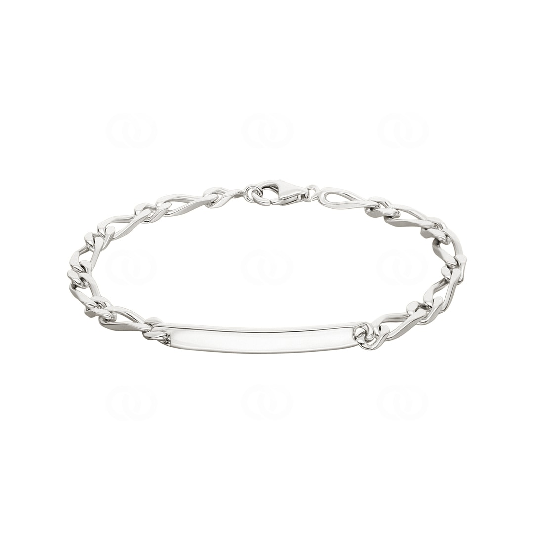 Gravurarmband Figaro 1+1 4-seitig 925 Silber rhodiniert 4.0mm