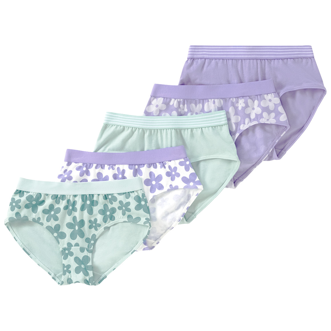 Yigga 5 Mädchen Pantys mit Blumen helllila / helltürkis / weiss
