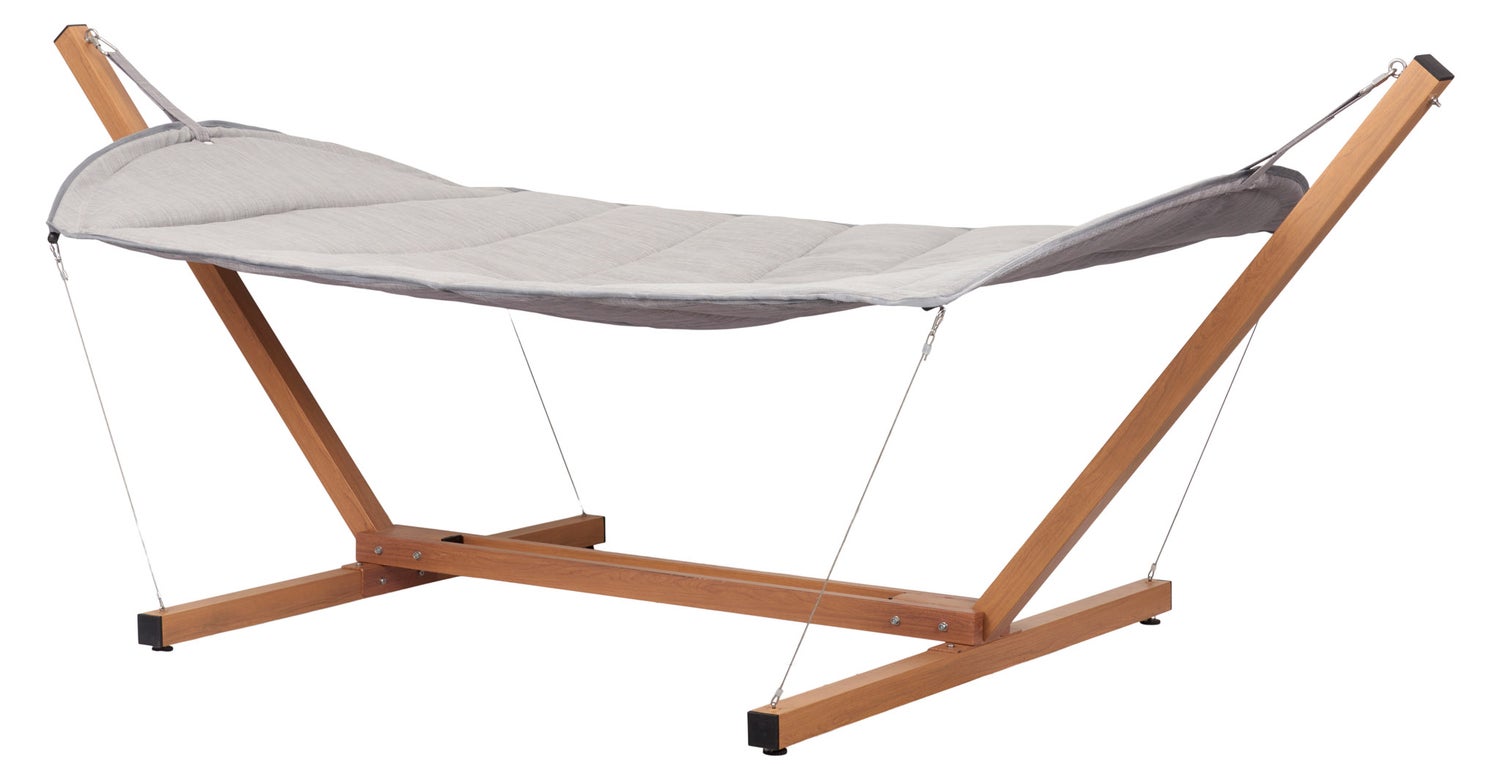 Cille Garden Lounge hangmat, teakhout, lichtgrijs. 320 x 141 x 116 cm