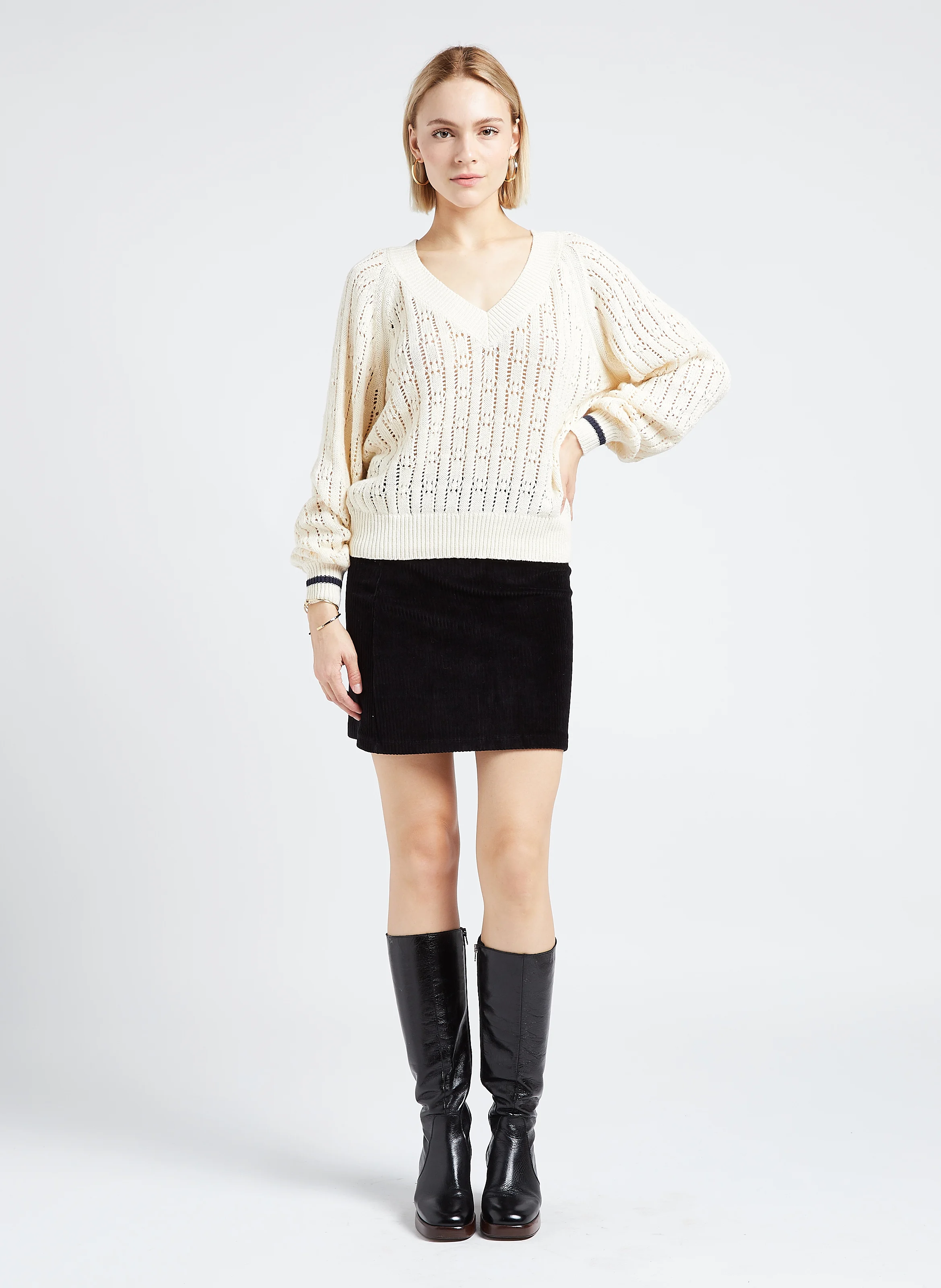 POLLO - Pull col V en coton | Beige